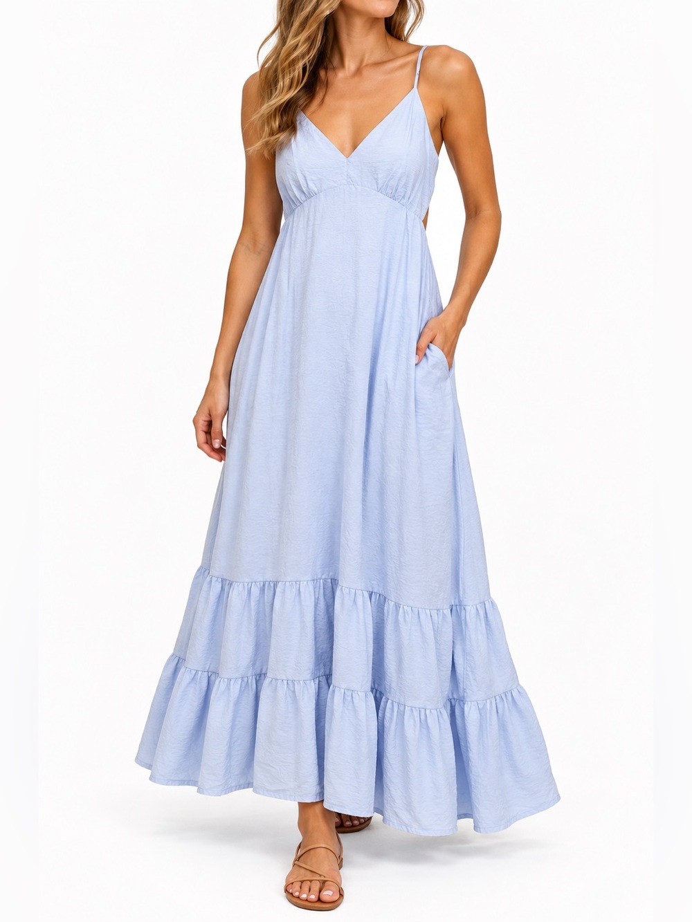 A New Day Light Blue Tiered Maxi Dress — Size L
